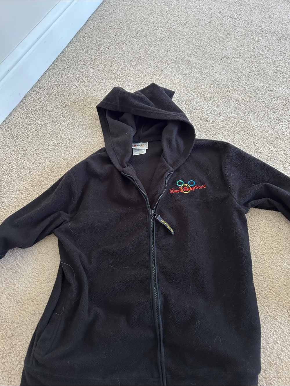 Disney Black Hooded Puffer Jacket with Multi-Color Walt Disney World Logo
